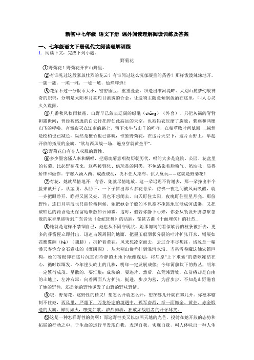 新初中七年级 语文下册 课外阅读理解阅读训练及答案