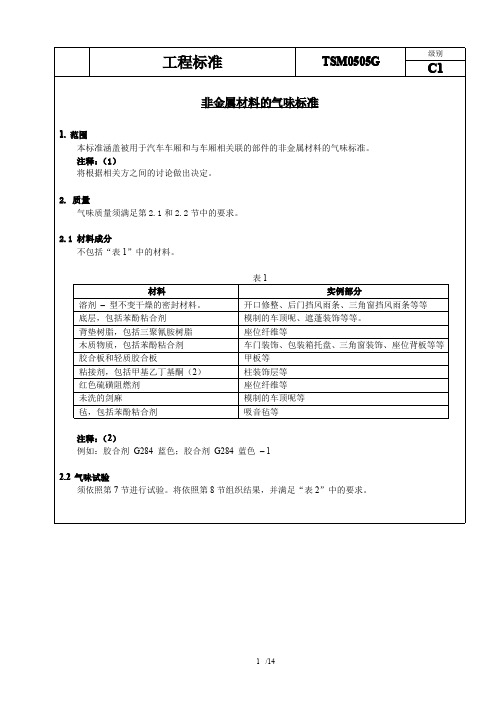 0丰田 _非金属材料的气味标准TSM0505G