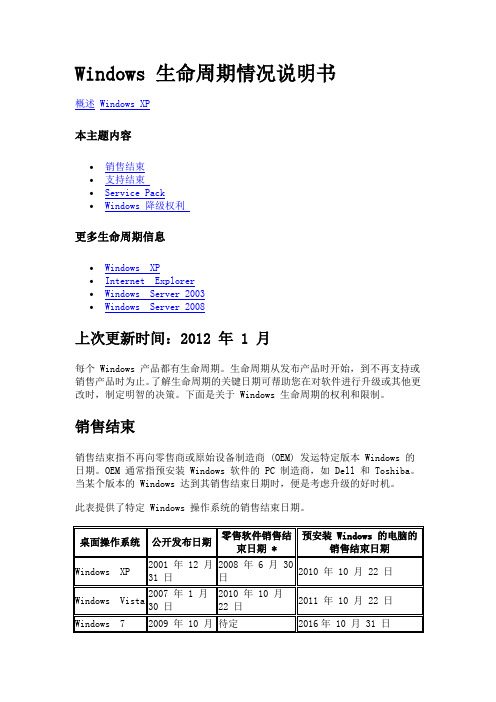 Windows_生命周期情况说明书