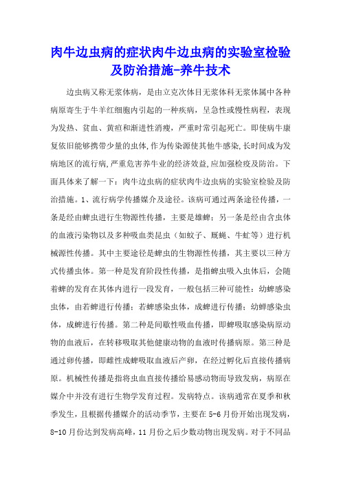 肉牛边虫病的症状 肉牛边虫病的实验室检验及防治措施 - 养牛技术