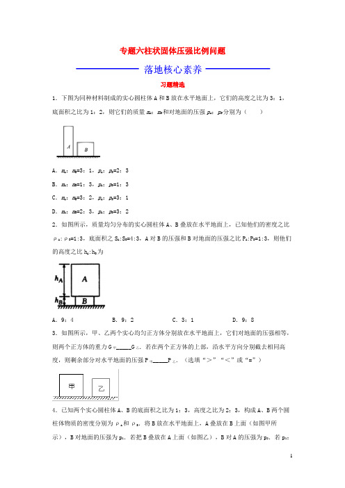 白沙黎族自治县第七中学暑假攻略夏八年级物理核心素养特色专题 专题六 柱状固体压强---切割及叠放问题