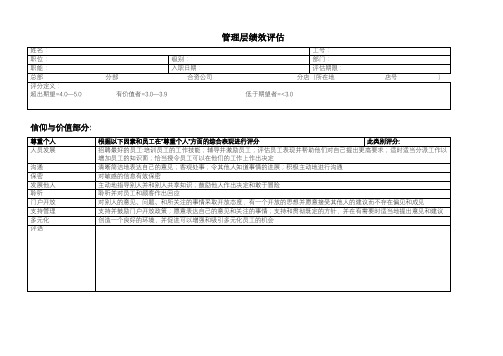 沃尔玛管理层绩效评估表