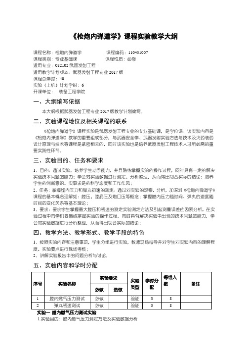 武器发射工程教学大纲-枪炮内弹道学实验