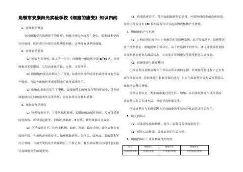 高中生物《细胞的癌变》知识归纳专题辅导