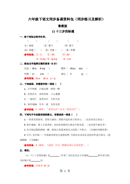 【精品】11十三岁的际遇(同步练习及解析)-鲁教版-六年级语文下册