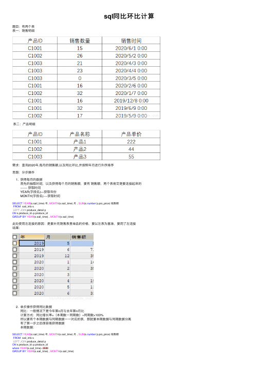 sql同比环比计算