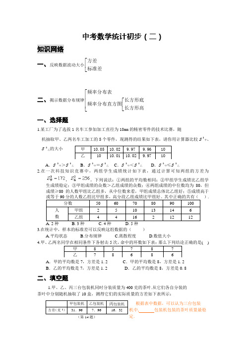 历年初三数学中考统计初步练习及答案