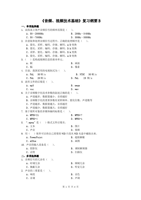 音频、视频技术基础课程复习考试试题及答案B