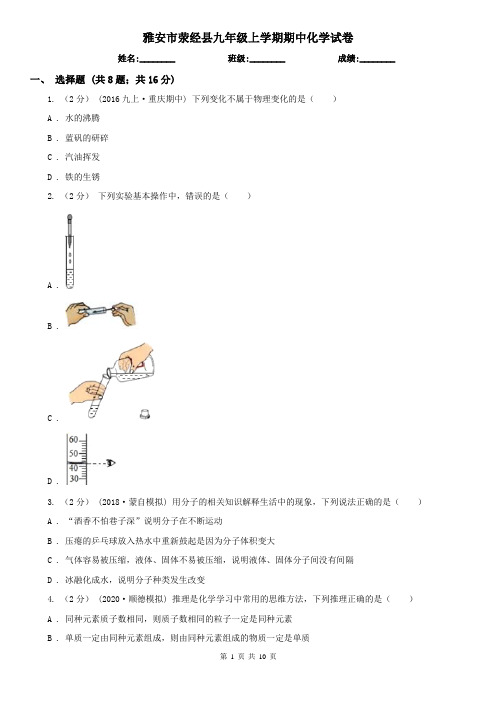 雅安市荥经县九年级上学期期中化学试卷