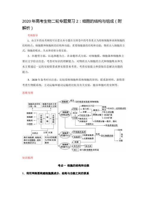 2020年高考生物二轮专题复习2：细胞的结构与组成(附解析)