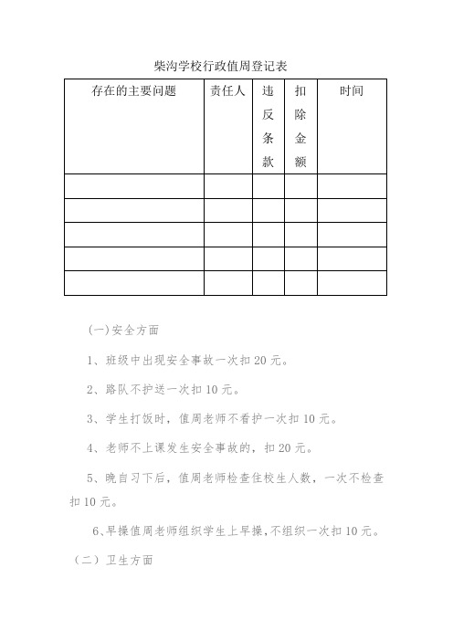 柴沟学校行政值周登记表