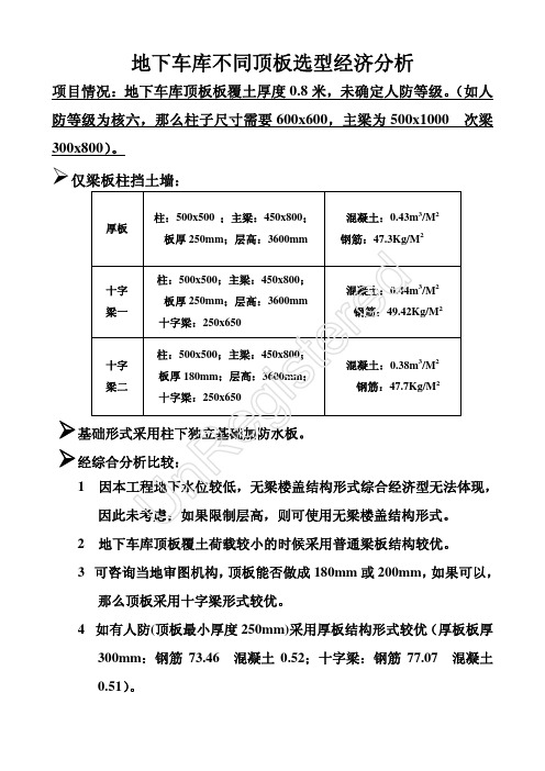 地下车库不同顶板选型经济分析