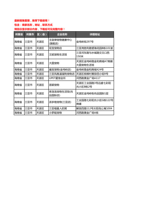 新版海南省三亚市天涯区宠物店企业公司商家户名录单联系方式地址大全12家