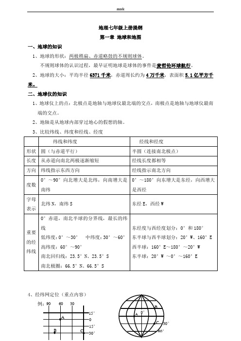 人教版七年级上册复习提纲