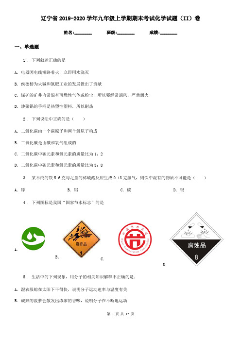 辽宁省2019-2020学年九年级上学期期末考试化学试题(II)卷(模拟)