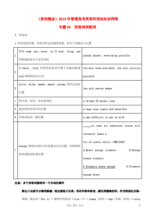 2013届高考英语语法知识网络 专题04形容词和副词