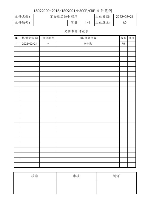 ISO22000不合格品控制程序