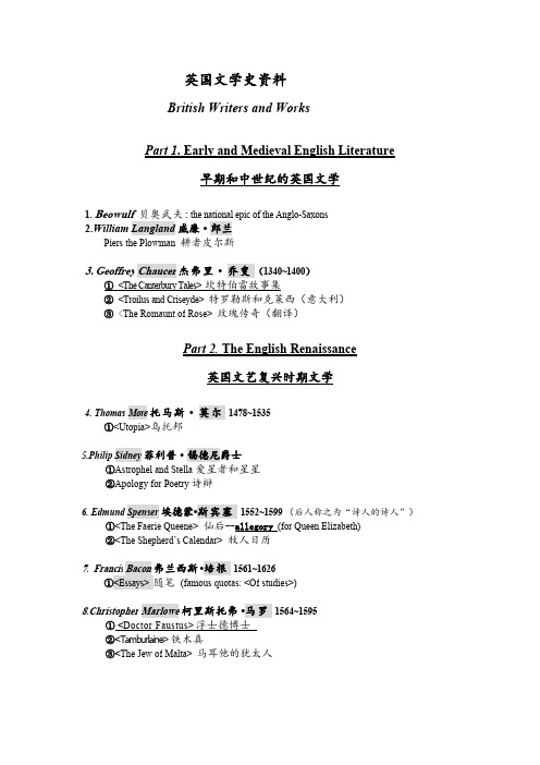 英国文学史资料