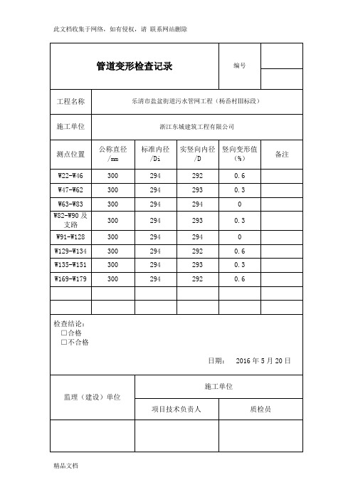 最新整理管道变形检查记录培训资料