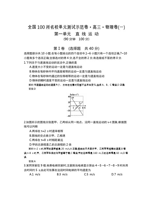 全国100所名校单元测试示范卷(高三)：物理(全国东部)1-14套  第1单元