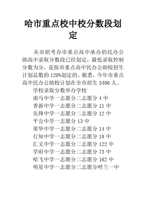 哈市重点校中校分数段划定