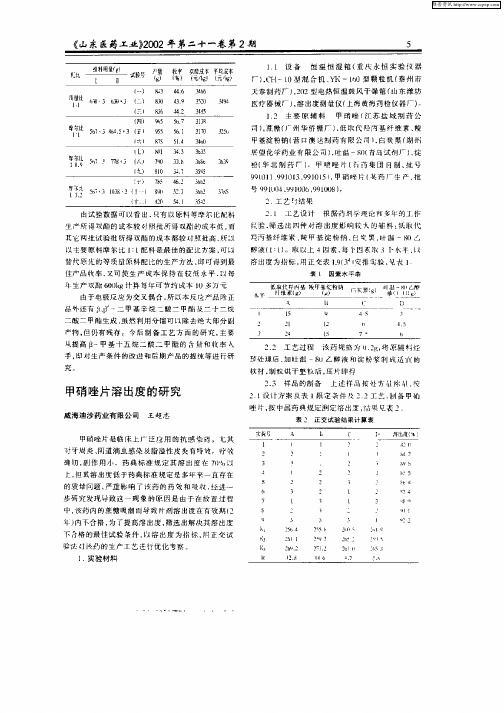 甲硝唑片溶出度的研究