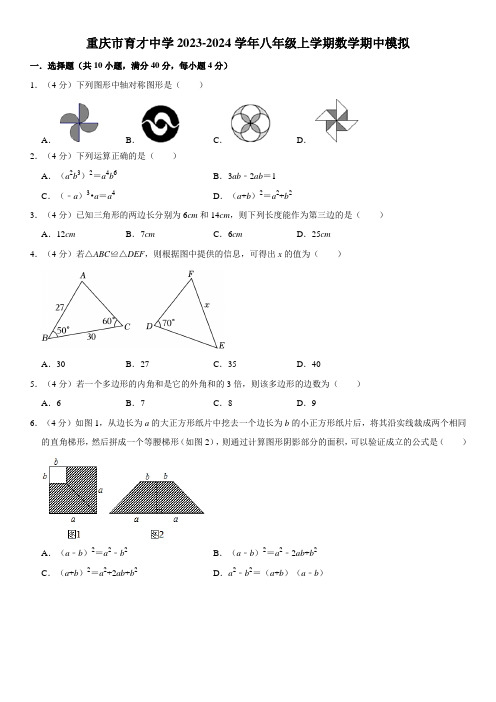 重庆市育才中学2023-2024学年八年级上学期数学期中模拟试卷