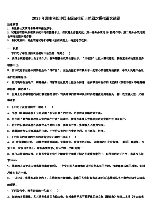 2025年湖南省长沙县市级名校初三第四次模拟语文试题含解析