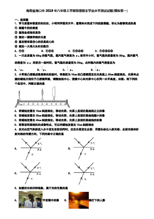 海南省海口市2019年八年级上学期物理期末学业水平测试试题(模拟卷一)