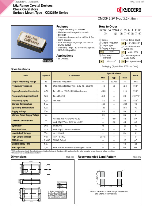 京瓷 KYOCERA 时钟晶振KC3215A规格参数、数据手册、规格书信息