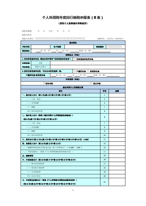 个人所得税年度自行纳税申报表(B表)