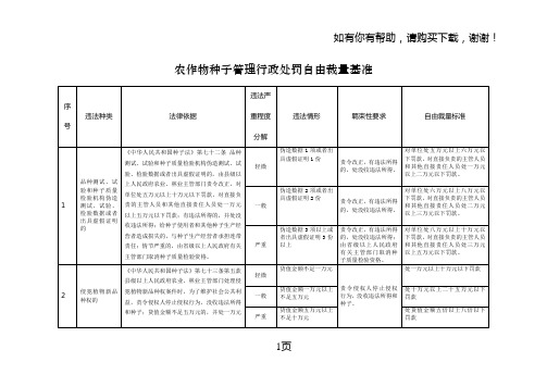 农作物种子管理行政处罚自由裁量基准