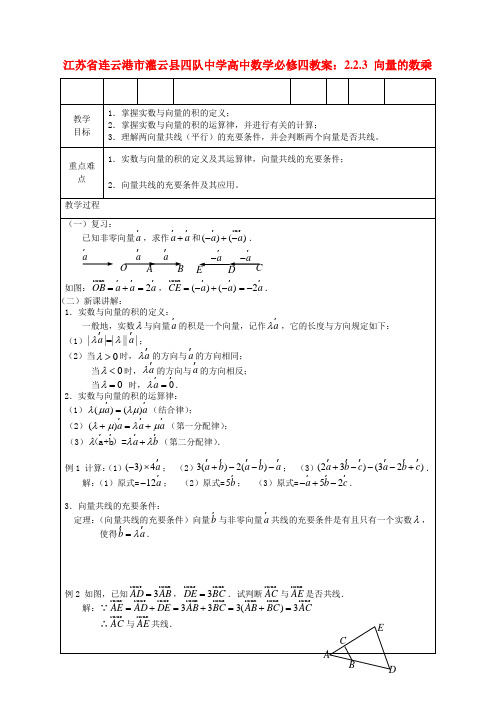 江苏省连云港市灌云县四队中学高中数学 2.2.3 向量的数乘教案 苏教版必修4