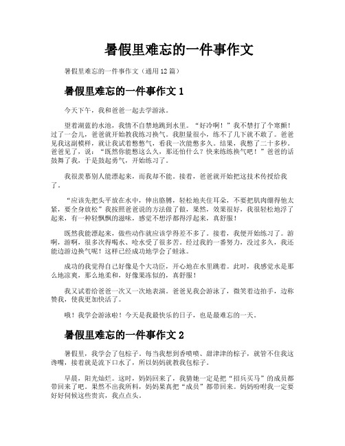 暑假里难忘的一件事作文