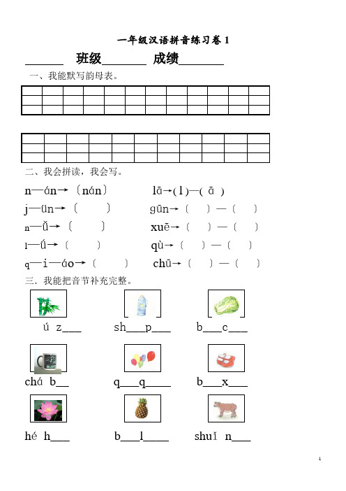 一年级汉语拼音练习卷(8套)
