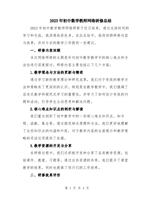 2023年初中数学教师网络研修总结