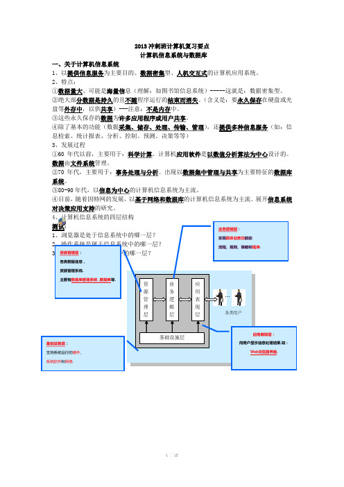 2017冲剌班计算机复习要点计算机信息系统及数据库