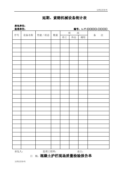 延期、索赔机械设备统计表