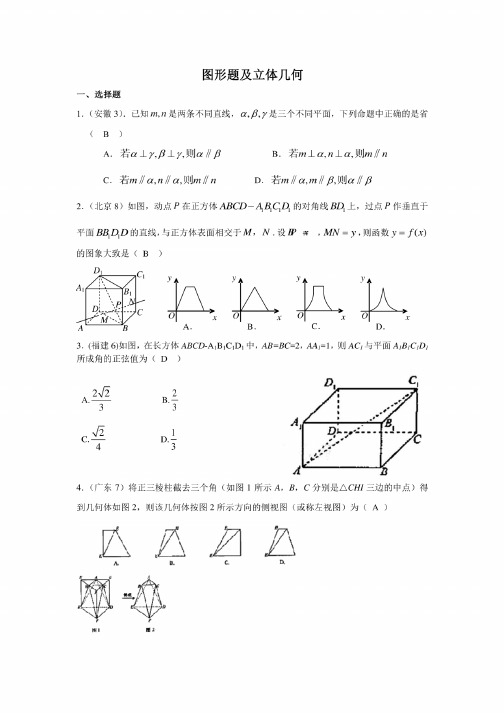 2019高考文科试题分类图形题立体几何试题集锦含详细答案