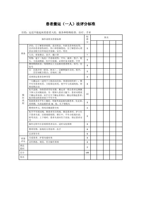 患者搬运(一人)法评分标准