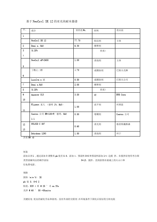 水性涂料配方