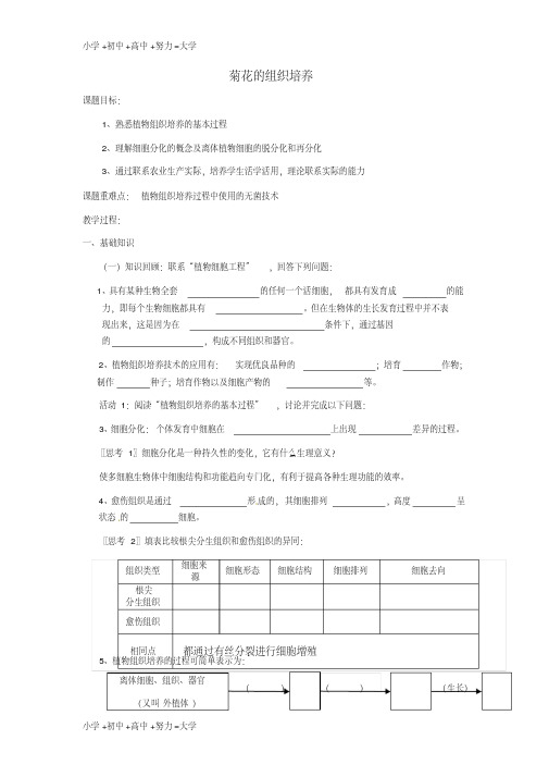 高中生物3.1菊花的组织培养导学案2新人教版选修1