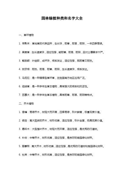 园林绿植种类和名字大全