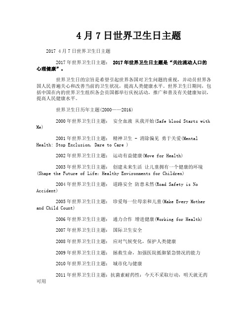 4月7日世界卫生日主题