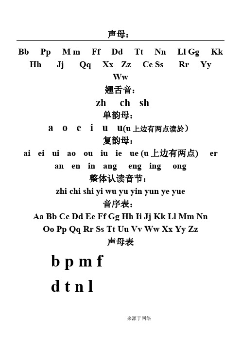 汉语拼音字母表格模板_完整版_可A4打印