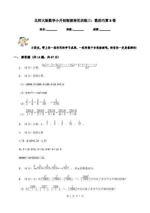 北师大版数学小升初衔接培优训练三：数的巧算B卷