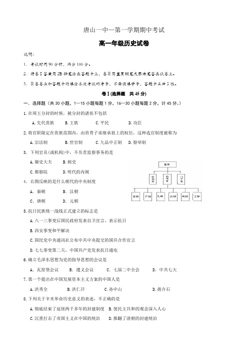 河北省唐山一中高一上学期期中考试(历史).doc