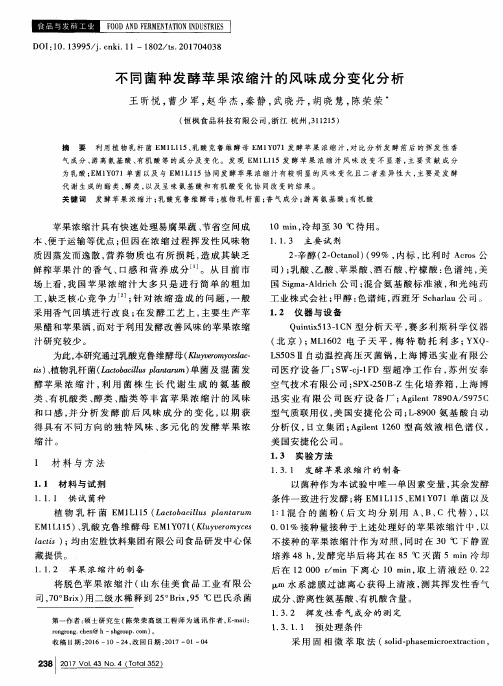 不同菌种发酵苹果浓缩汁的风味成分变化分析