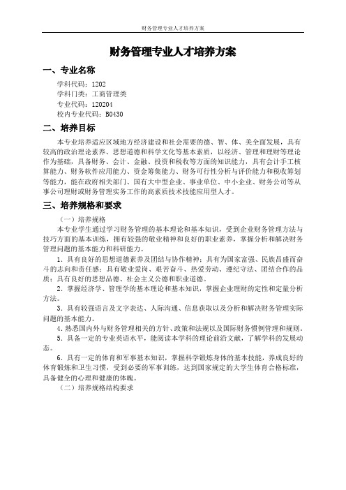 财务管理专业人才培养方案