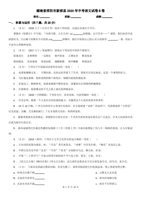 湖南省邵阳市新邵县2020年中考语文试卷B卷